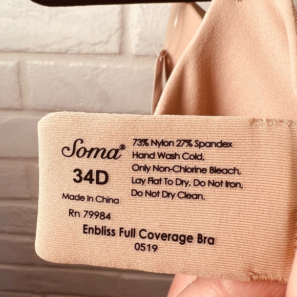 NWT Soma Enbliss Full Coverage Lined Underwire Bra 34 D Soft Tan Nude #0007 - Picture 8 of 13